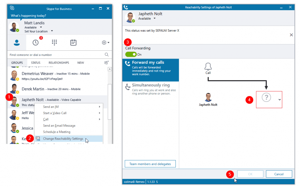 Colima Remeo Enables Users to Easily Change the Skype for Business Presence, Personal Note & Call Forwarding Settings of a Colleague